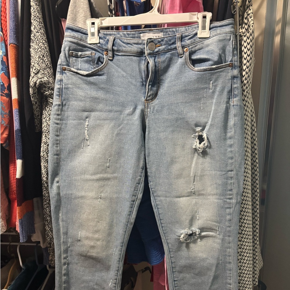 LOFT Blue Skinny Jeans Distressed